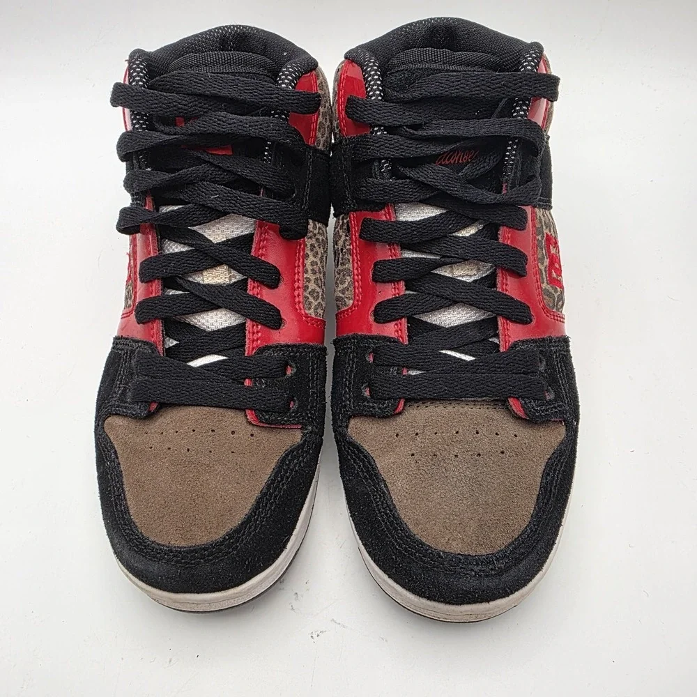Vintage DC Shoes Womens 6.5 Y2k Skate Manteca 2 Mid Sneakers‎ Leopard Red Black